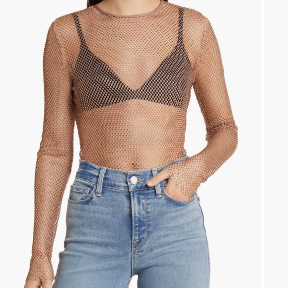 WAYF Mika Metallic Mesh Long Sleeve Top Bronze Mesh 🤍 - Picture 1 of 7